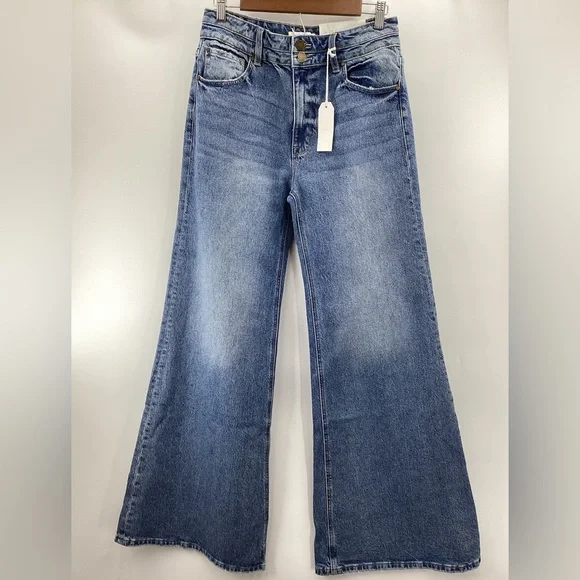 Petra High Rise Comfort Wide Flare Blue Women's Jeans - Picture 2 of 14